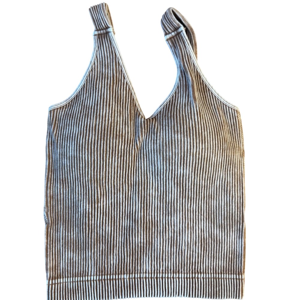 ZENANA Washed Dark Brown Ribbed V Neck Cropped Tank Size‎ L/XL NTW-6279A